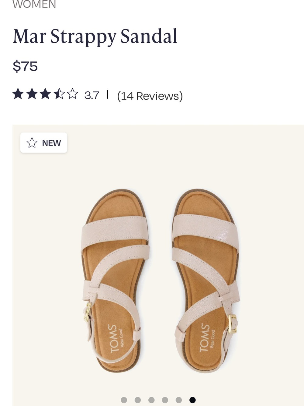 TOMS Mar Strappy Sandal in Blush Cream